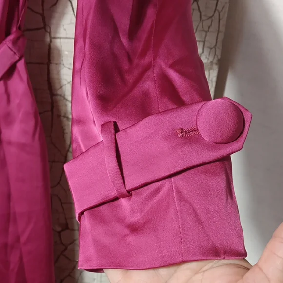 Vibrant Pink Trench Coat with Wrap Design and Tie Belt - Picture 6 of 10